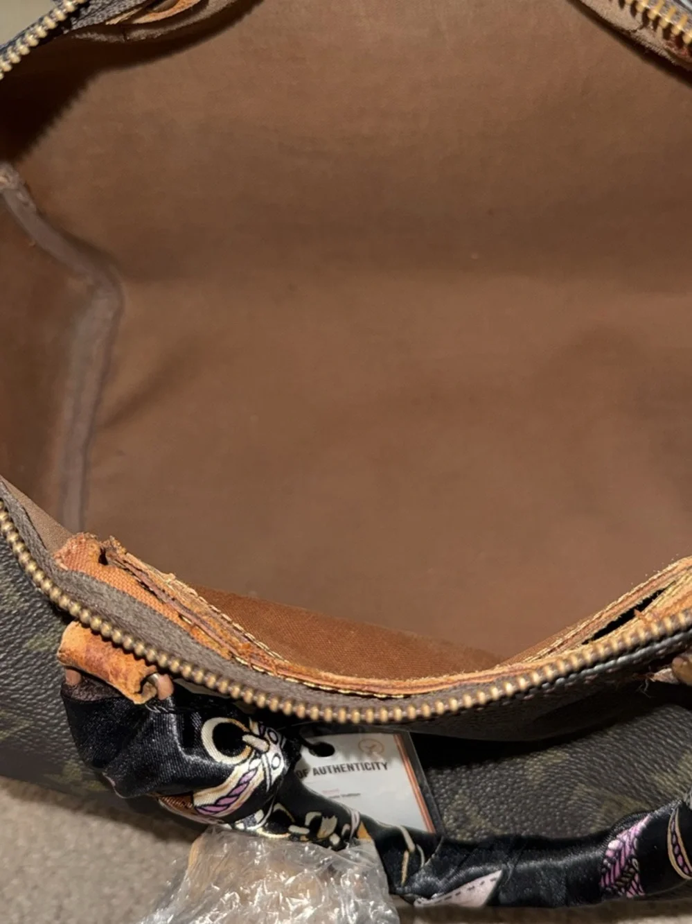 Louis Vuitton speedy 30 Monogram Tote with Black Scarf-Wrapped Handles